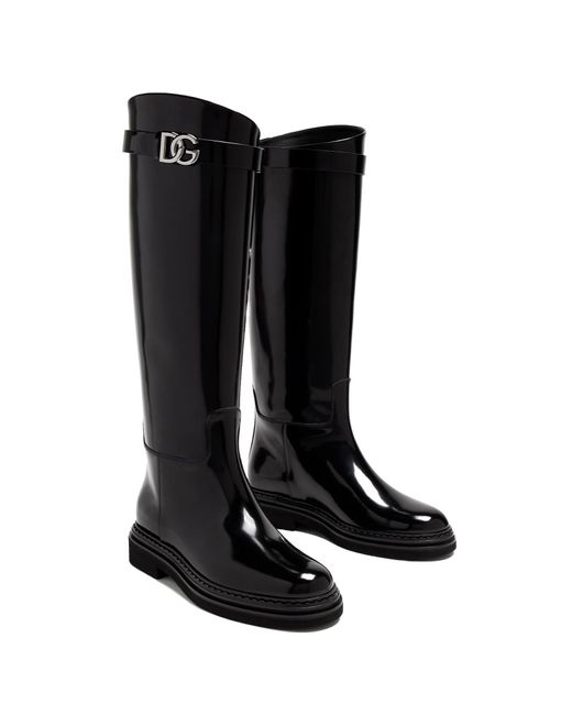 Dolce & Gabbana Black Logo Plaque Boots