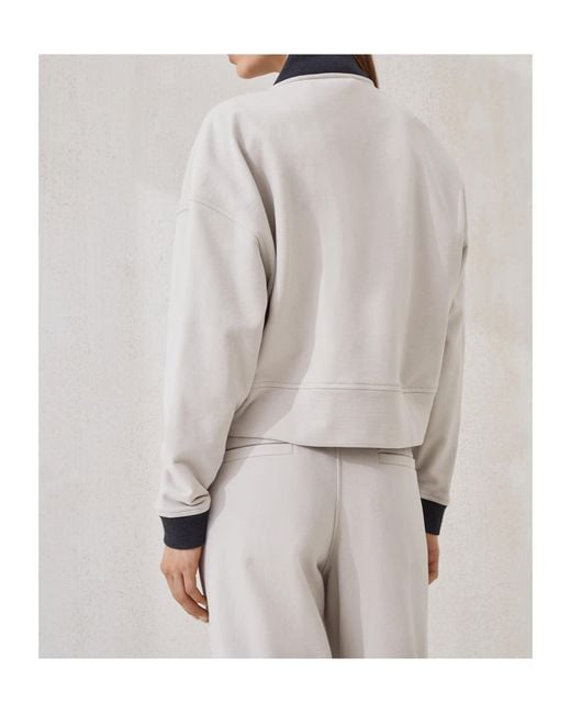 Brunello Cucinelli White Button-Fastening Panelled Sweatshirt