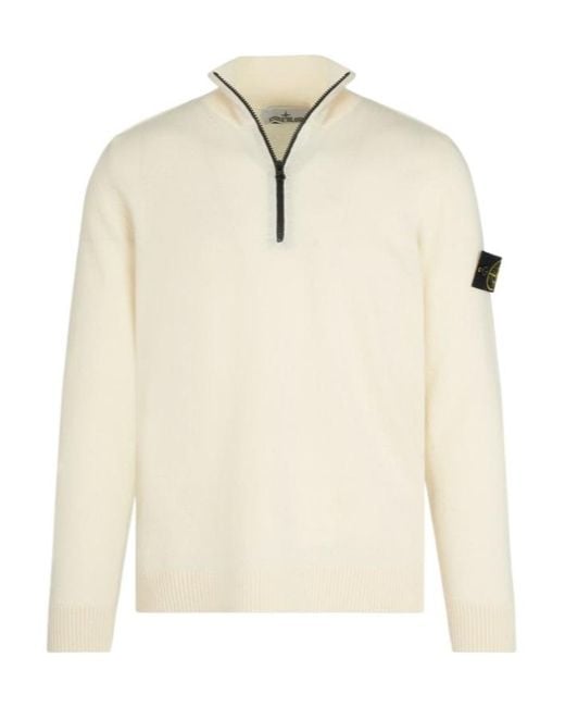 Stone Island Natural Quarter-Zip Virgin Wool Sweater for men