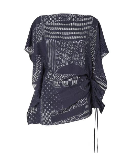 Fendi Blue Boat-Neck Patchwork Asymmetric Top
