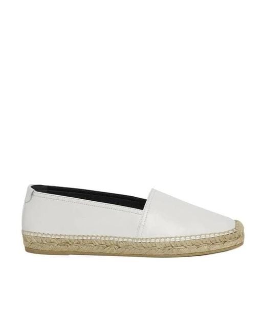 Saint Laurent White Logo Embossed Slip-On Espadrilles