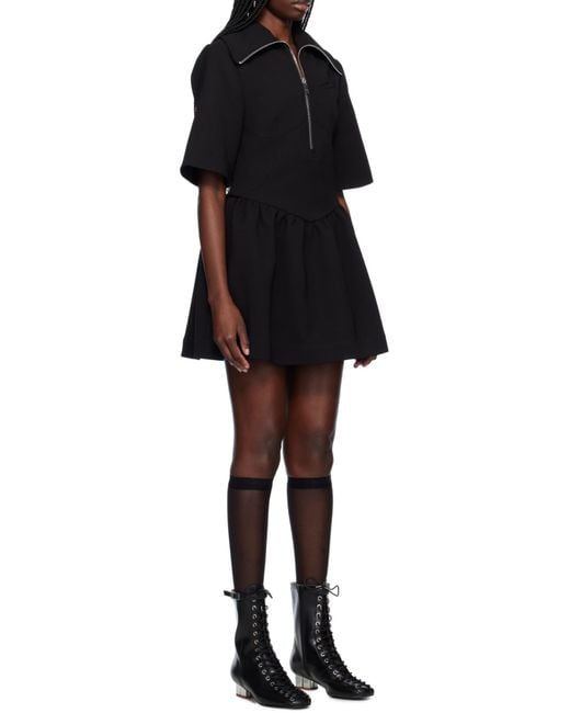 Ganni Black Bonded Crepe Mini Dress