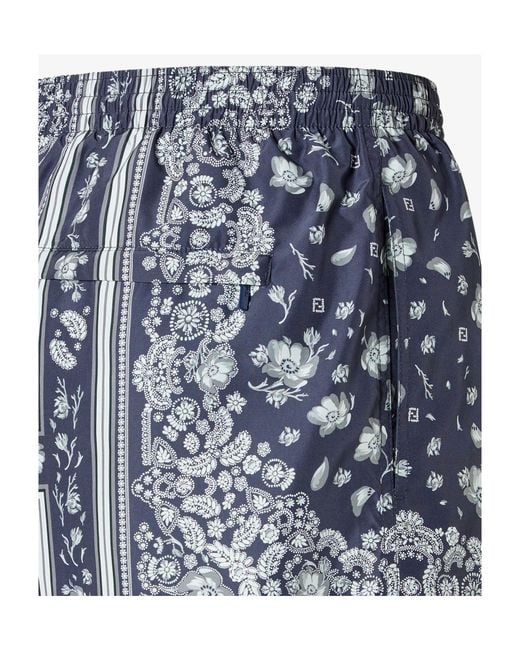 Fendi Blue Bandana Printed Drawstring Swim Shorts for men