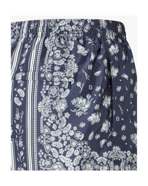Fendi Blue Printed Nylon Shorts for men