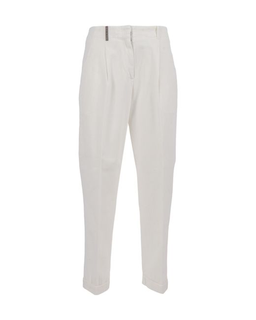 Peserico White Pleated Straight Leg Trousers