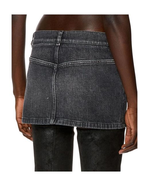 DIESEL Gray Logo Detailed Cut-Out Denim Skirt