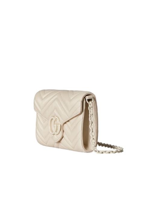 Gucci White Gg Marmont Wallet On Chain