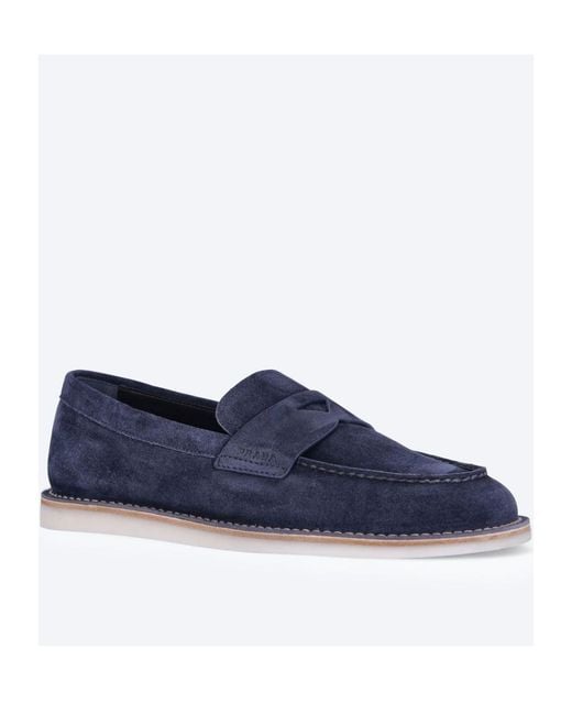 Prada Blue Round Toe Loafers for men