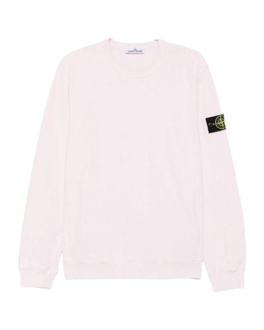 Stone Island Men's Pink Logo Patch Crewneck Sweatshirt