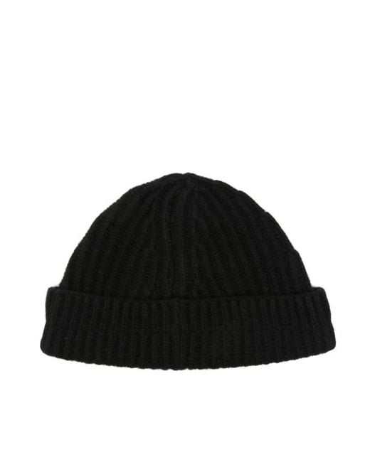 MM6 by Maison Margiela Black Logo Patch Ribbed Beanie for men
