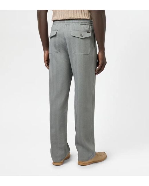 Tod's Gray Herringbone Drawstring Linen Trousers for men