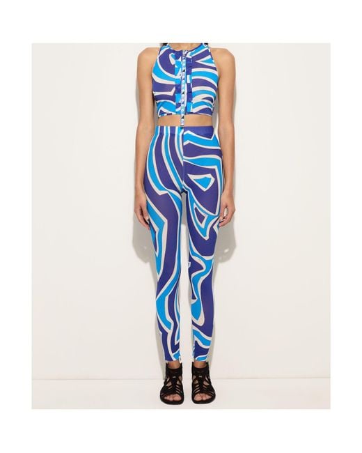 Emilio Pucci Blue Labirinto Print Ruffle Top
