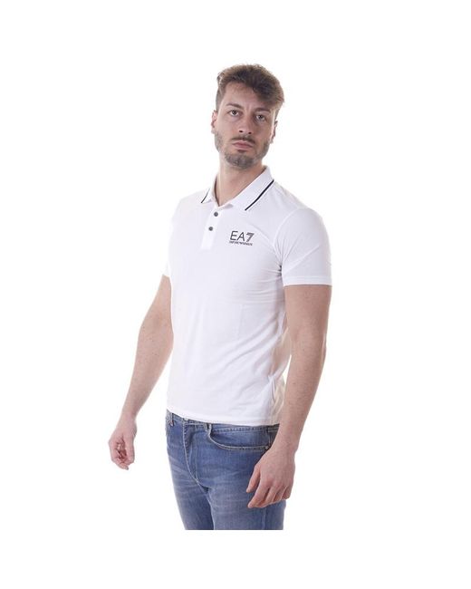 EA7 White Logo Printed Polo Shirt for men