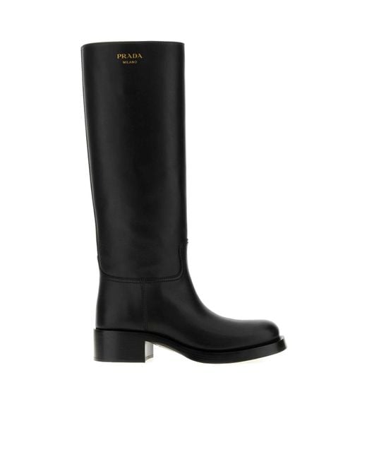 Prada Black Round-Toe Knee-High Boots