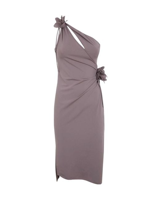 Coperni Purple One-Shoulder Flower Midi Gown Dress
