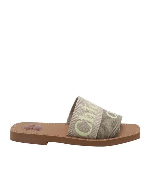 Chloé Brown Woody Square-Toe Flat Sandals