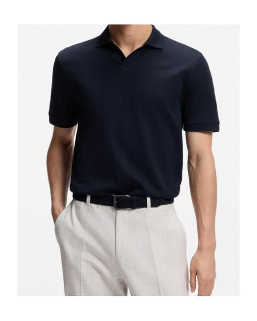 Boss Blue Jacquard-Knit Polo Shirt for men