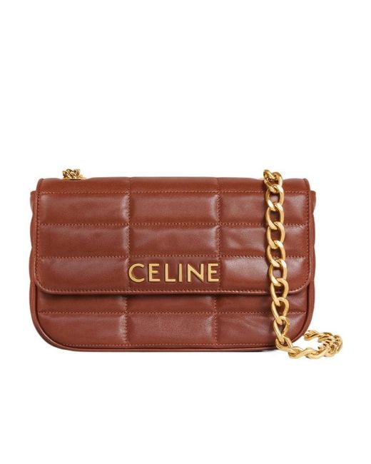 Céline Brown Chain Shoulder Bag Matelasse Monochrome