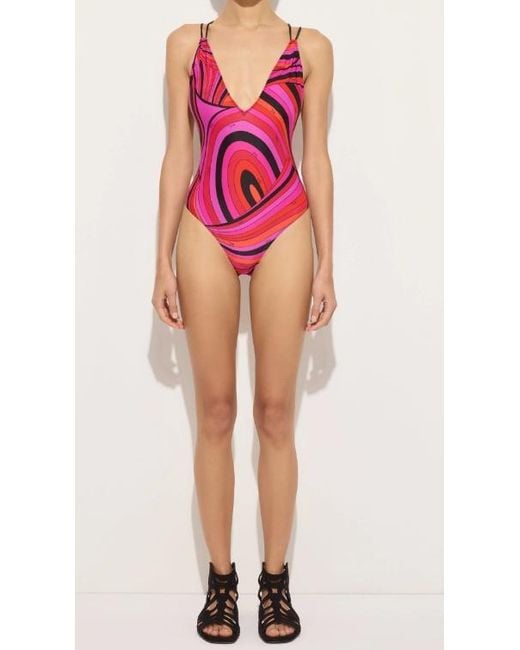 Emilio Pucci Pink Pucci Marmo Printed One-Piece Swimsuit
