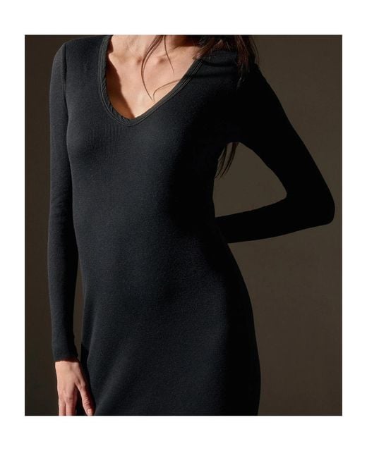 James Perse Black Ribbed V-Neck Knitted Dress