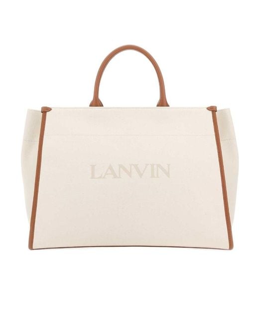 Lanvin Natural Logo Printed Top Handle Bag