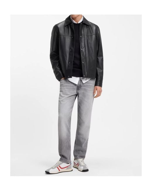 Boss Black Leather Press-Stud Jacket for men