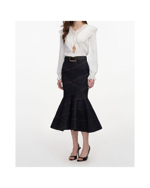 Self-Portrait Blue Cream Viscose Lace Top