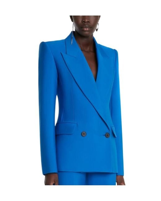McQueen Blue Double-Breasted Long-Sleeved Blazer