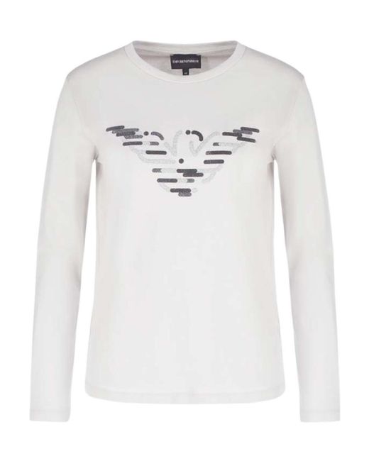 Emporio Armani White Logo Long-Sleeved T-Shirt