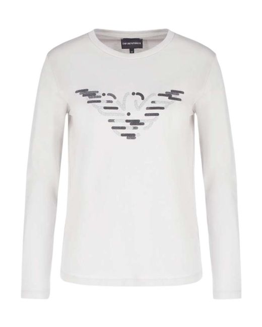 Emporio Armani White Logo Long-Sleeved T-Shirt