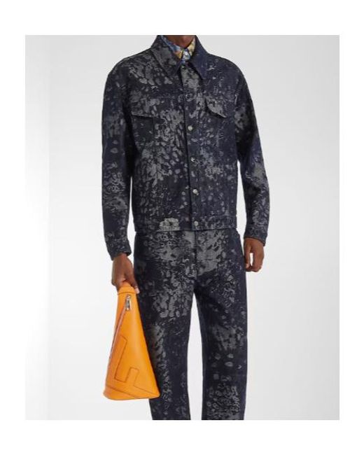 Fendi Blue Jacquard Denim Jacket for men