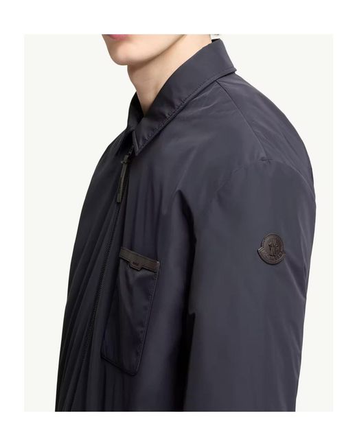 Moncler Blue Logo Patch Zip-Up Shirt Jacket for men