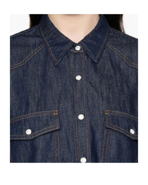 Khaite Blue Shirt With Patch Pockets And Curved Hem
