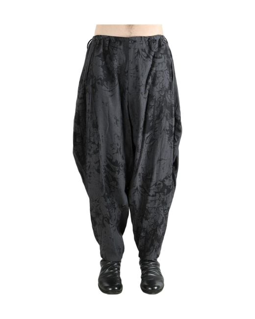 Yohji Yamamoto Gray Jacquard Pattern Drape Pants for men
