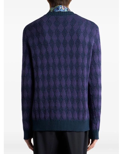 Etro Blue Wool Jacquard Sweater for men