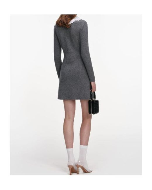 Self-Portrait Gray Contrast Collar Knitted Dress
