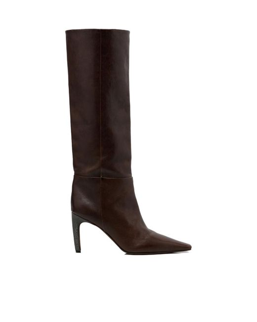 Brunello Cucinelli Brown Monili Leather Knee-High Boots