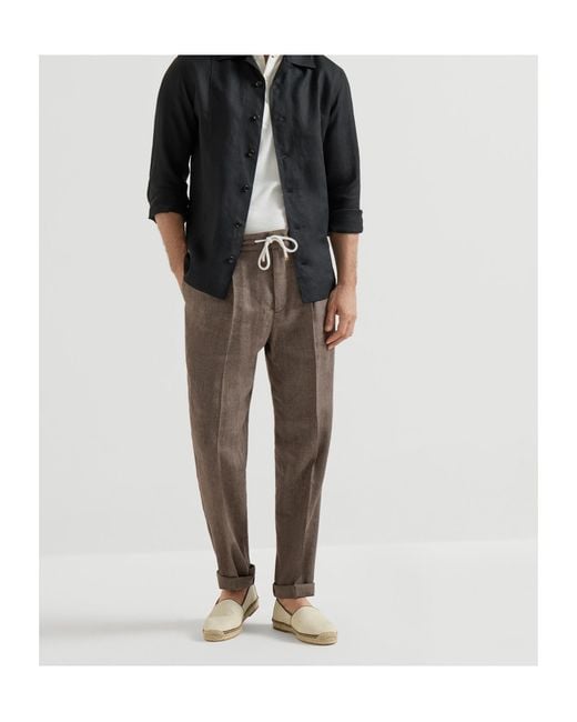 Brunello Cucinelli Brown Drawstring Trousers for men