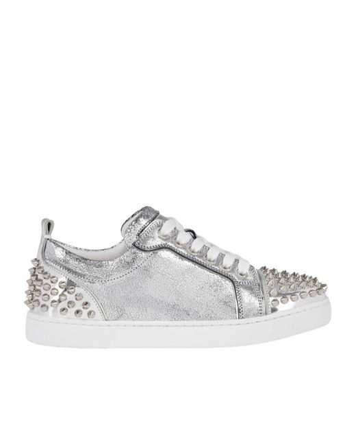 Christian Louboutin White Louise Junior Spikes Lace-Up Sneakers