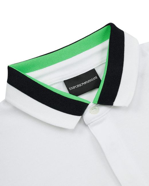 Emporio Armani White Striped-Trim Logo Polo Shirt for men