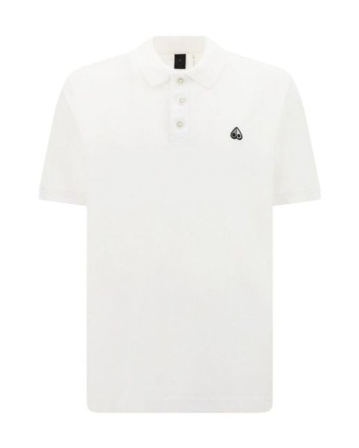 Moose Knuckles White Pique Logo Embroidered Polo Shirt for men