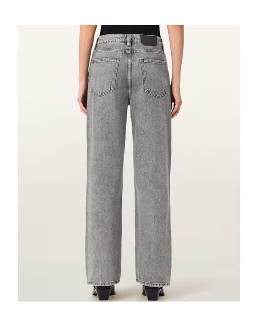AllSaints Gray Brooklyn Distressed Straight-Leg Jeans