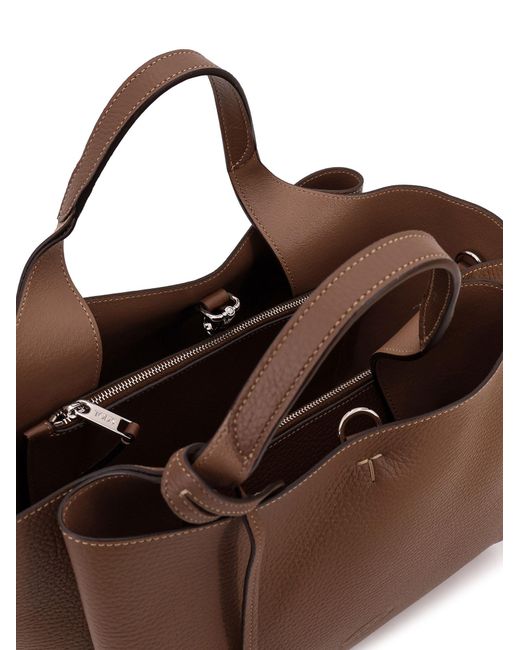 Tod's Brown Logo Plaque Mini Top Handle Bag