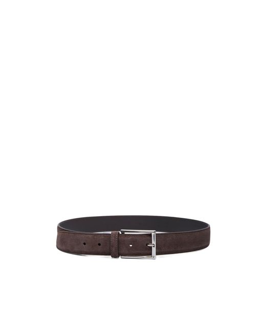 Canali White Rectangular-Buckle Suede Belt for men