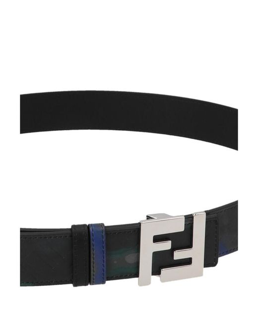 Fendi White Abstract-Print Leather Belt for men