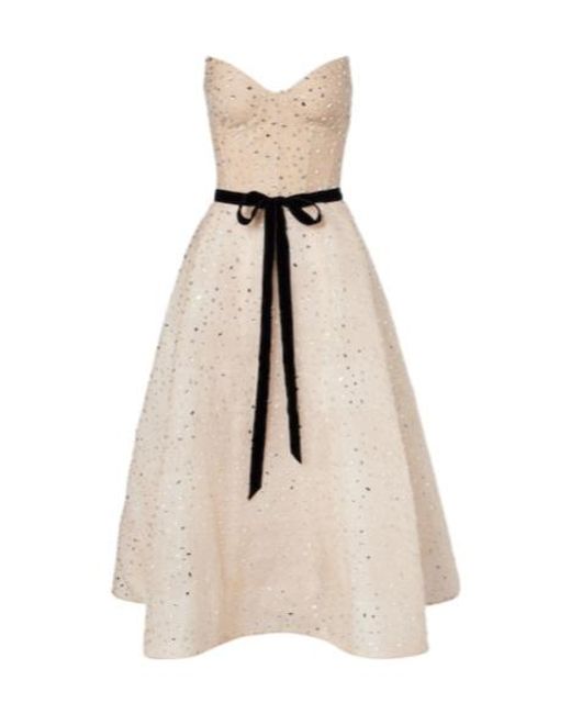 Monique Lhuillier Natural Belted Embellished Cocktail Dress