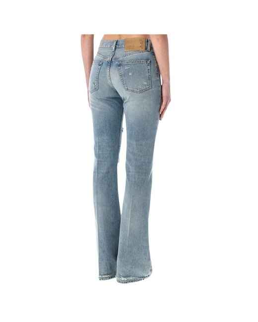 Haikure Blue Flora Broken Distressed Flared Jeans