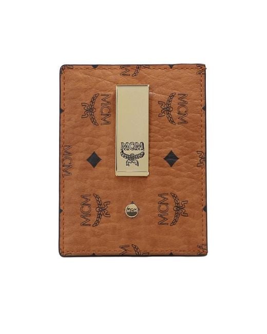 MCM Brown Logo-Print Compact Cardholder for men