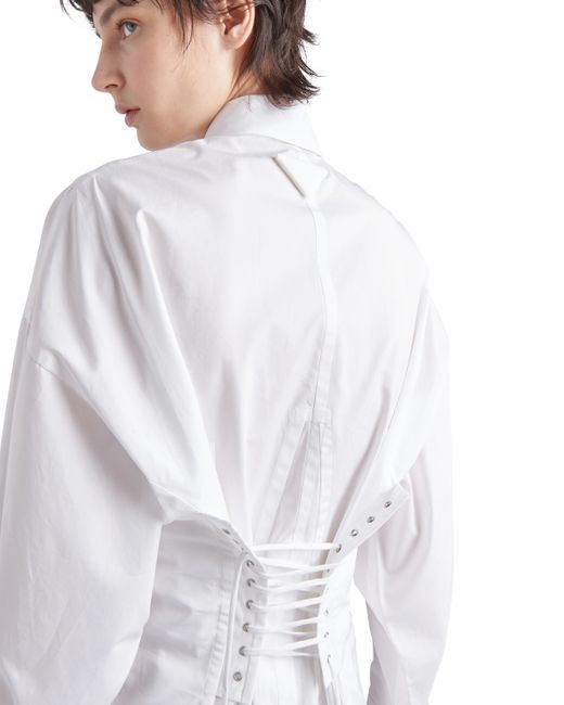 Prada White Lace-Up Long Sleeved Shirt Dress