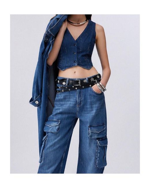 Liu Jo Blue Rhinestone Button Denim Vest